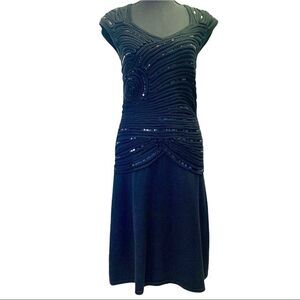 𝅺LEO Guy Black short sleeve stretchy knit sequin formal special occasion dress